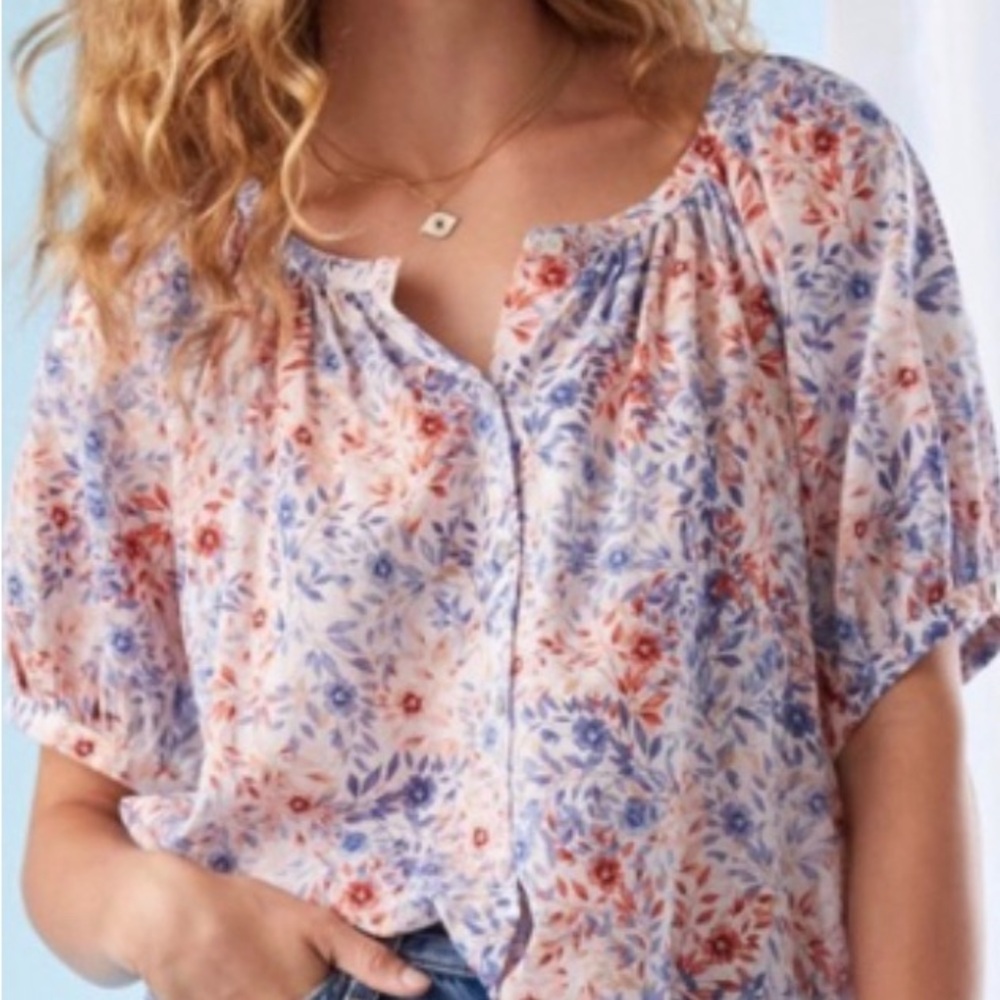 Fifteen Twenty Blue and Red Floral Blouse